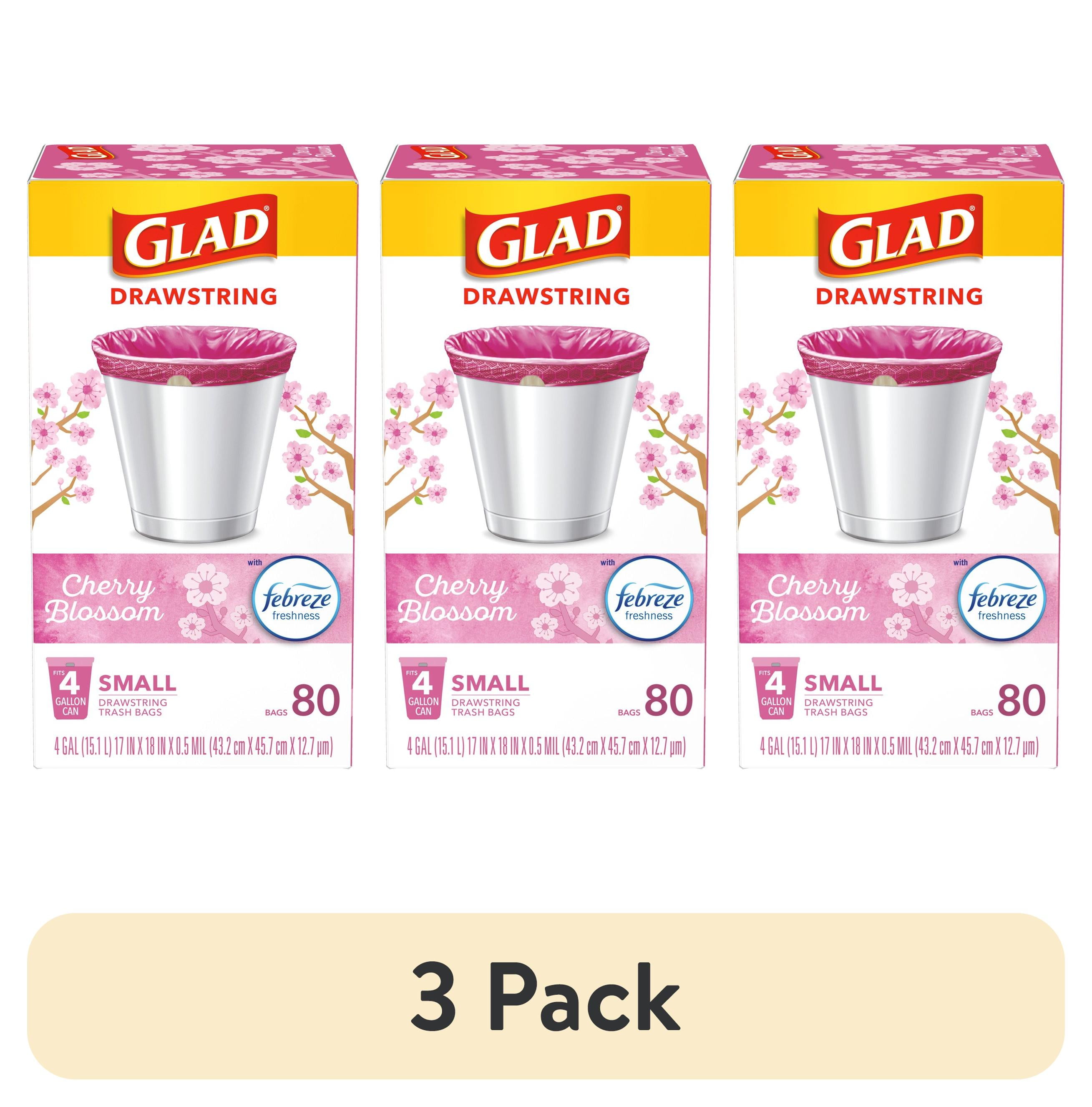 (3 pack) Glad OdorShield Small Drawstring Trash Bags, 4 Gallon Trash