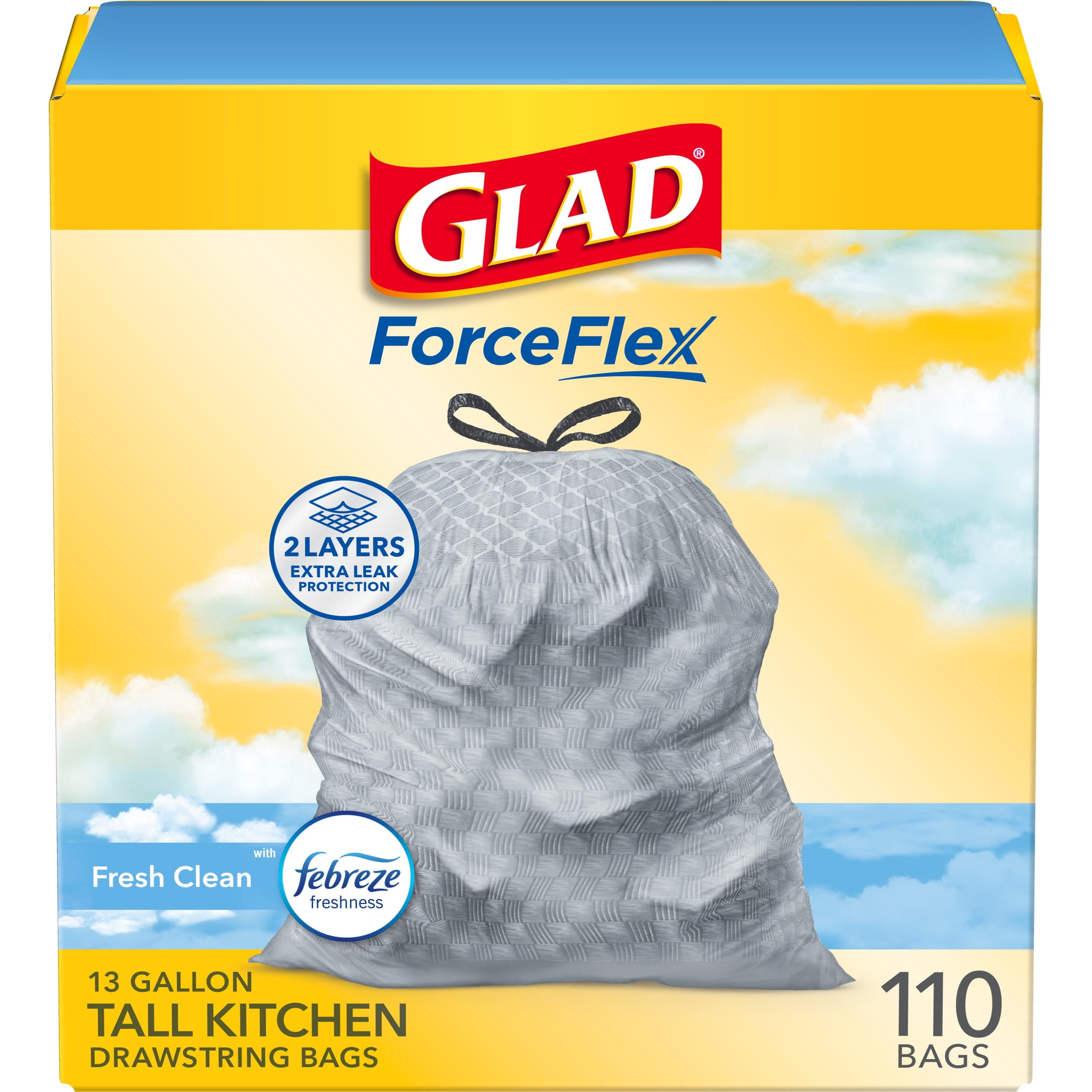 Glad Fresh Clean Scented Tall Kitchen Drawstring Trash Bags, 13 Gallon