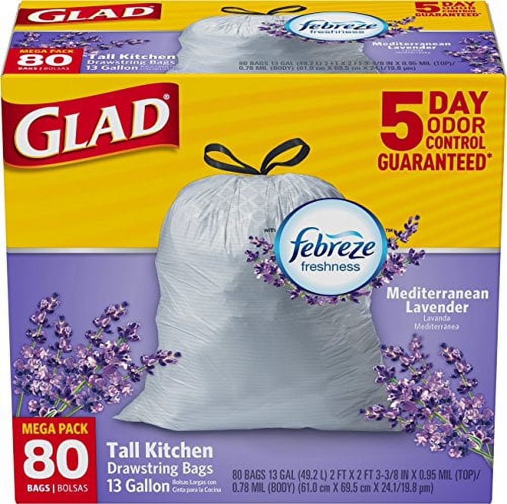  Glad ForceFlex Tall Kitchen Drawstring Trash Bags, 13 Gal,  OdorShield, 80 Ct : Health & Household