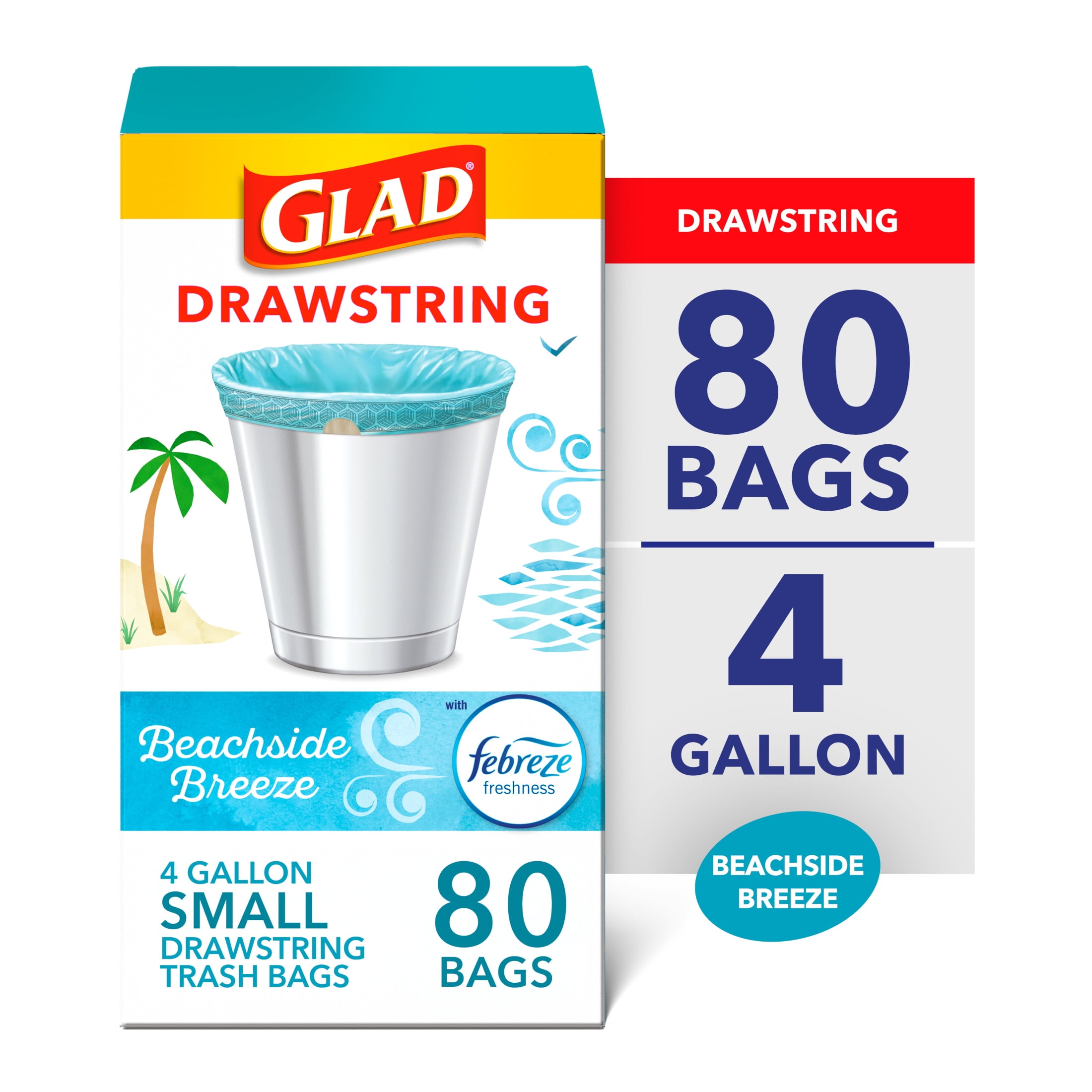 Glad Small 4 Gallon Kitchen Trash Bags with Drawstring, Odor