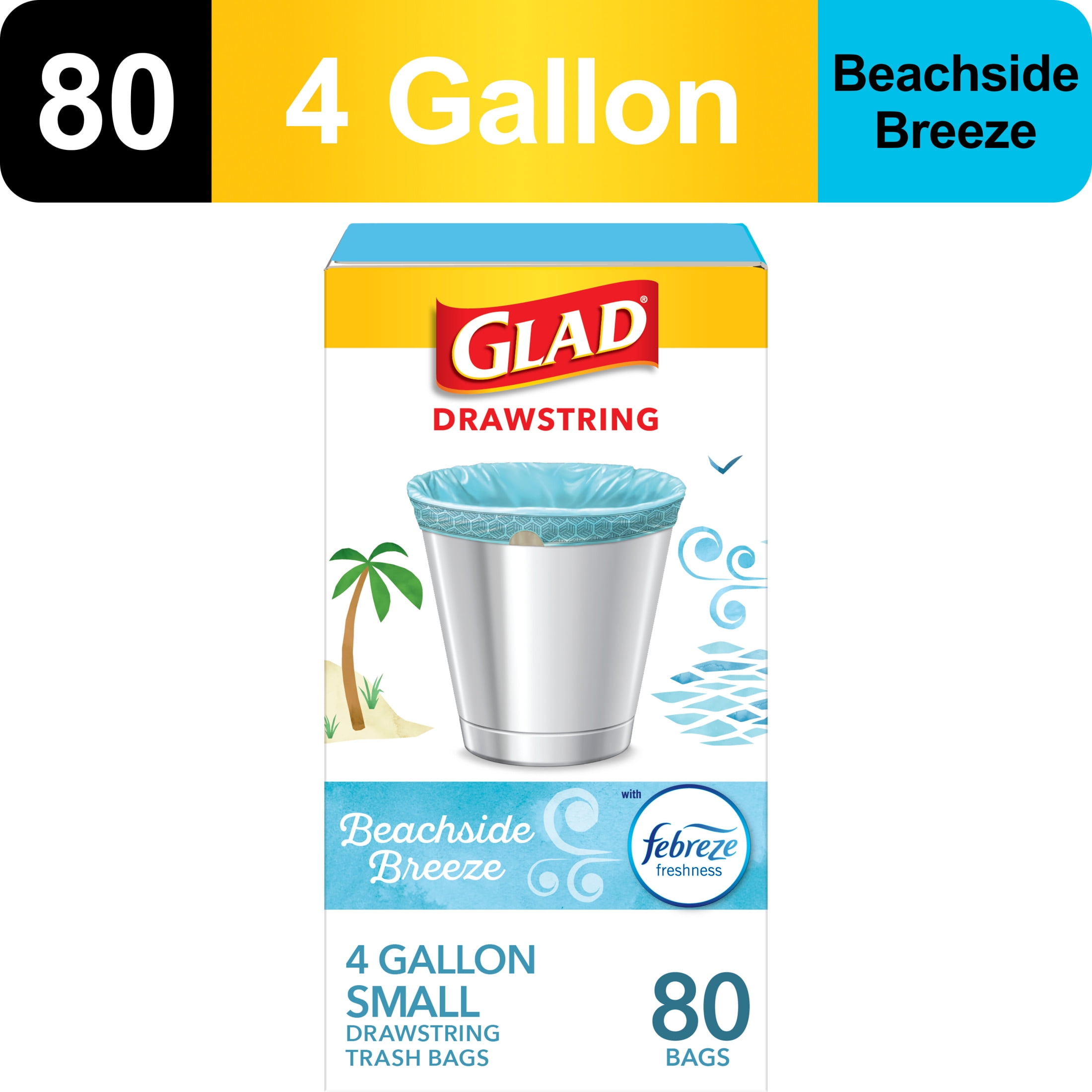 Glad Drawstring Small Scented Trash Bags, 4 Gallon, 80 Bags