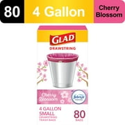Glad 4 Gallon Small Drawstring Trash Bags, Cherry Blossom, 80 Bags