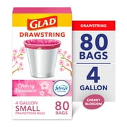 Glad 4-Gallon Small Drawstring Trash Bags, Cherry Blossom With Febreze Freshness, 80 Scented Bags