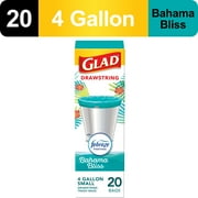 Glad Odorshield Small Drawstring Trash Bags, 4 Gallon, Teal, Febreze Bahama Bliss, 20 Count