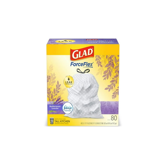 Glad Odorshield Tall Kitchen Drawstring Bags Lavender Breeze (Pack of 32)