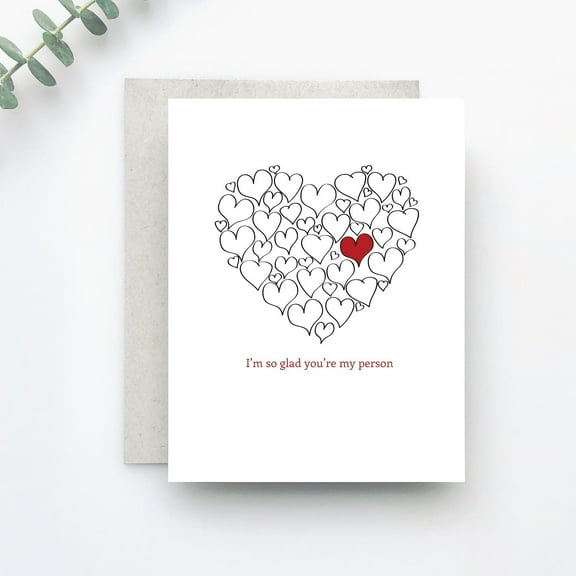 I'm So Glad You're My Person Greeting Card Heart Design Blank Inside for Personal Messages Perfect for Friends, Loved Ones, or Special Occasions