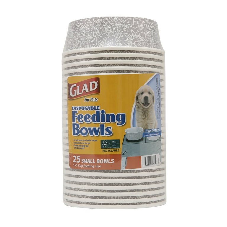 Glad for Pets Disposable Feeding Bowls Small Dog Bowls in Gray Pattern 1.75 Cup Feeding Size 25 Count Dog Bowls are Great for Dry and Wet Dog Food or Water Walmart