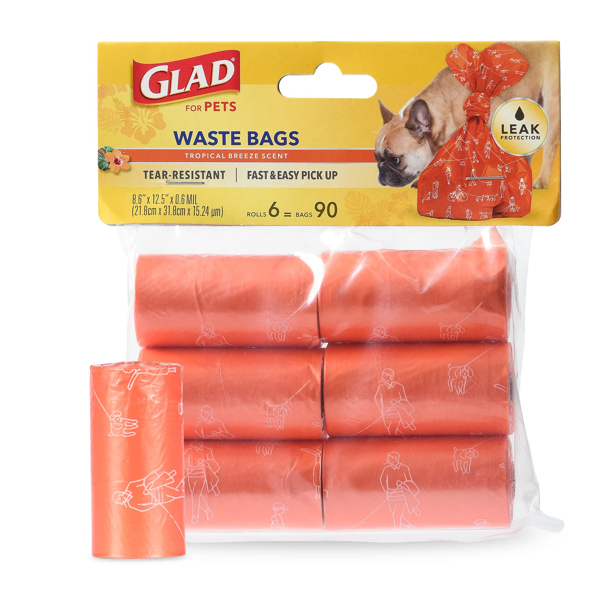 Glad for Pets Large Dog Waste Bags, Scented, TearResistant, 6 Rolls
