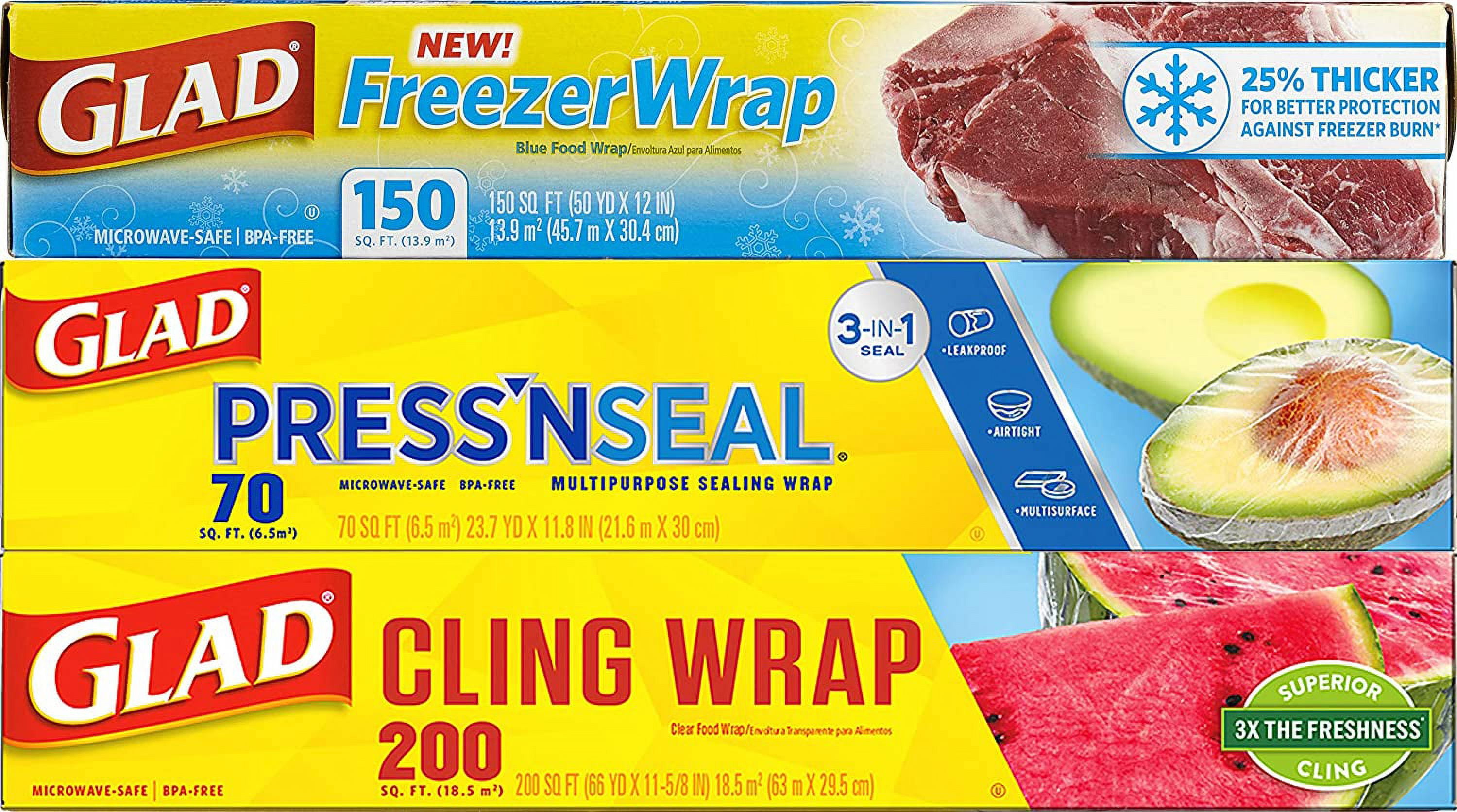 Glad® Press'N Seal® Plastic Food Wrap - 100 Square Foot Roll - 3 Pack  (Package M