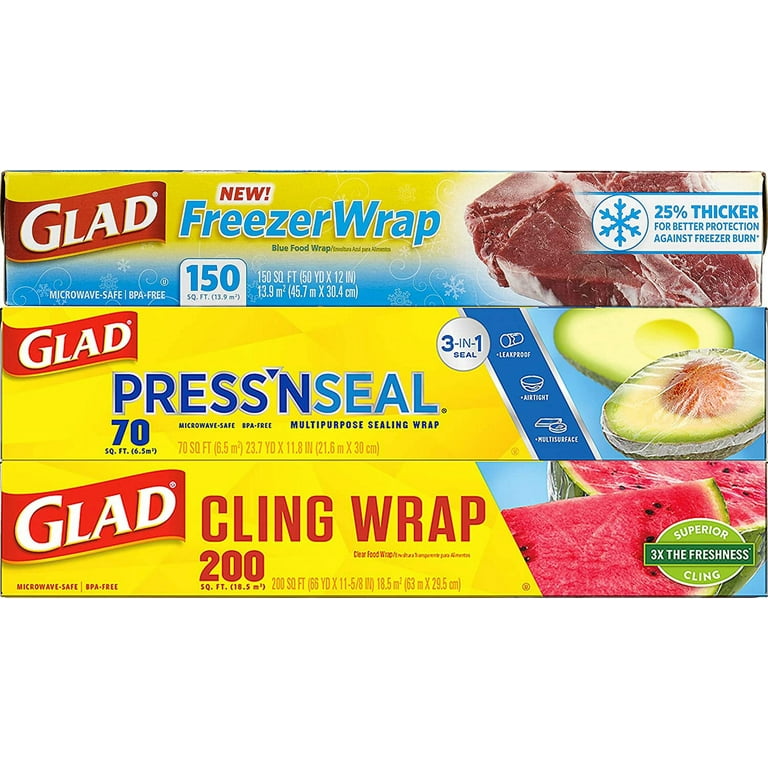 Glad Plastic Food Wrap Variety Pack - Press'n Seal Wrap - Freezer Wrap - Cling  Wrap, Pack Of 3 