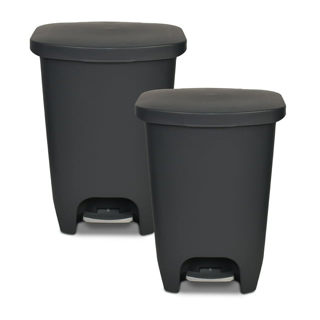 Glad Plastic Step Kitchen Garbage Can, 13 gal, Gray, 2 Pack