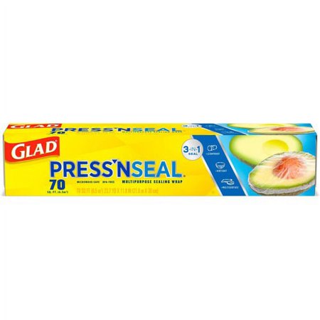 Glad Press'n Seal Food Plastic Wrap - 11.80" Width x 71.10 ft Length - Durable, Freezer Safe, Microwave Safe, Cutting Edge - Plastic - Clear | Bundle of 10 Each