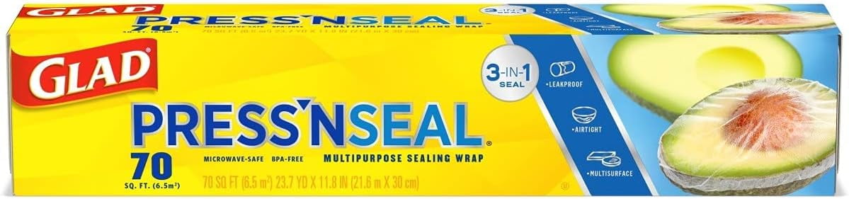 Glad Press'n Seal Food Plastic Wrap, Bulk Food Storage Wrap, Plastic Food Wrap, 70 Square Foot Roll, (Pack of 12) - 70441