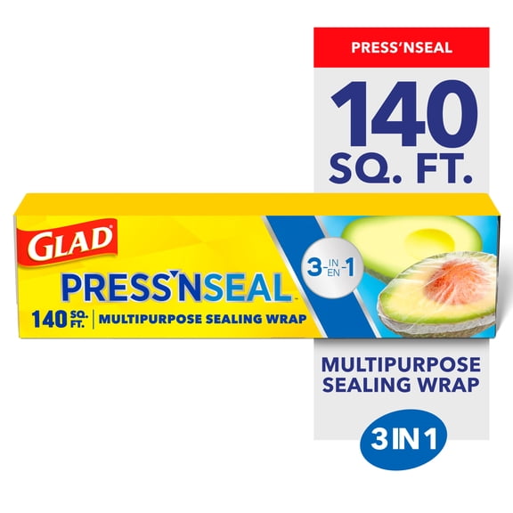 Glad Press'n Seal Multipurpose Plastic Food Wrap, 140 sq ft Roll