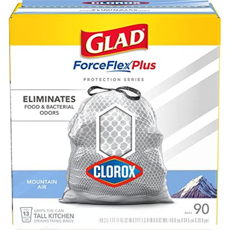 Glad Protection Series Forceflex Plus Drawstring Mountain Air Odor Shield With Clorox 13 Gallon 1/90Ct
