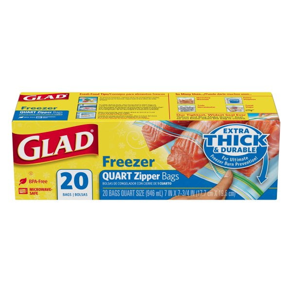 Glad Quart Zipper Bag Extra Wide Seal Freezer - 20 CT - Walmart.com