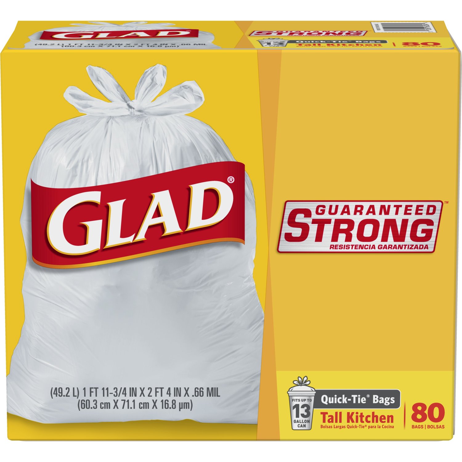 Glad Quick Tie 13 Gallon Tall Kitchen Trash Bags, 80 Bags - image 1 of 7