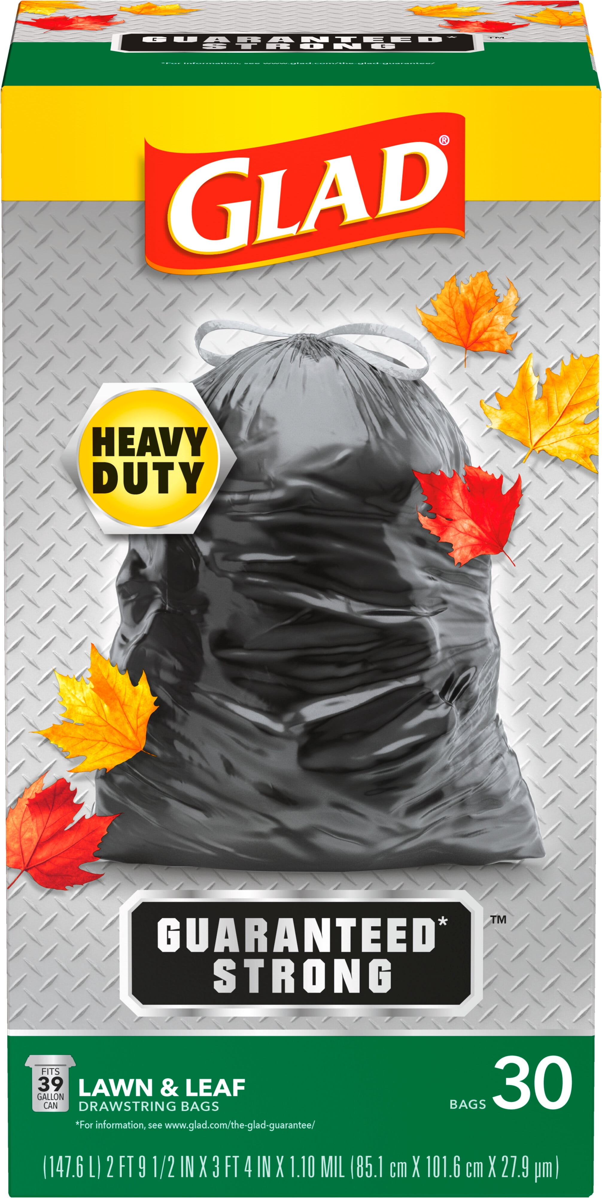 Glad Quick Tie 39 Gallon Drawstring Tall Lawn and Leaf Bag, 30 Bags