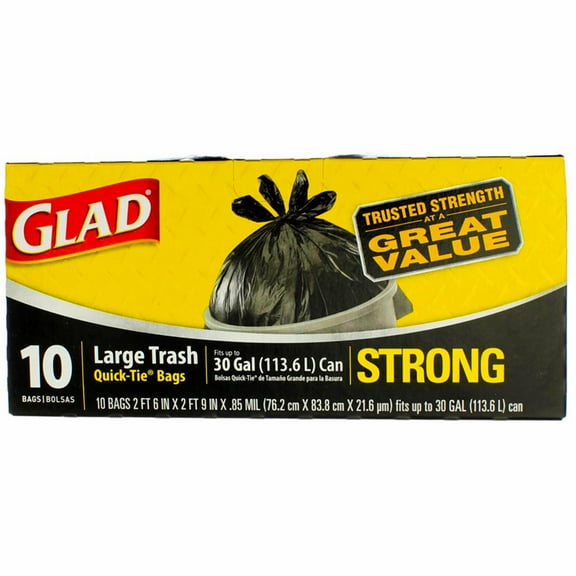 Large Quick-Tie Trash Bags, Tie-Flap, 30 gal, 0.81 mil, 30 x 33, Black, 10 Bags/Box, 12 Boxes/Carton