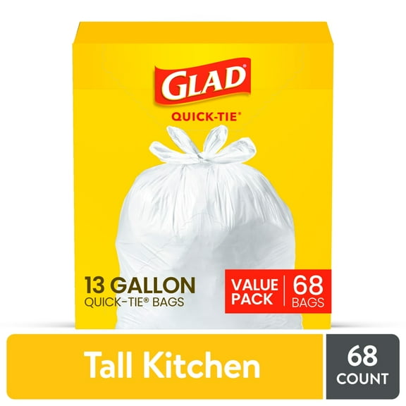 Glad Quick-Tie Tall Kitchen Trash Bags 13 Gallon - 68 ct