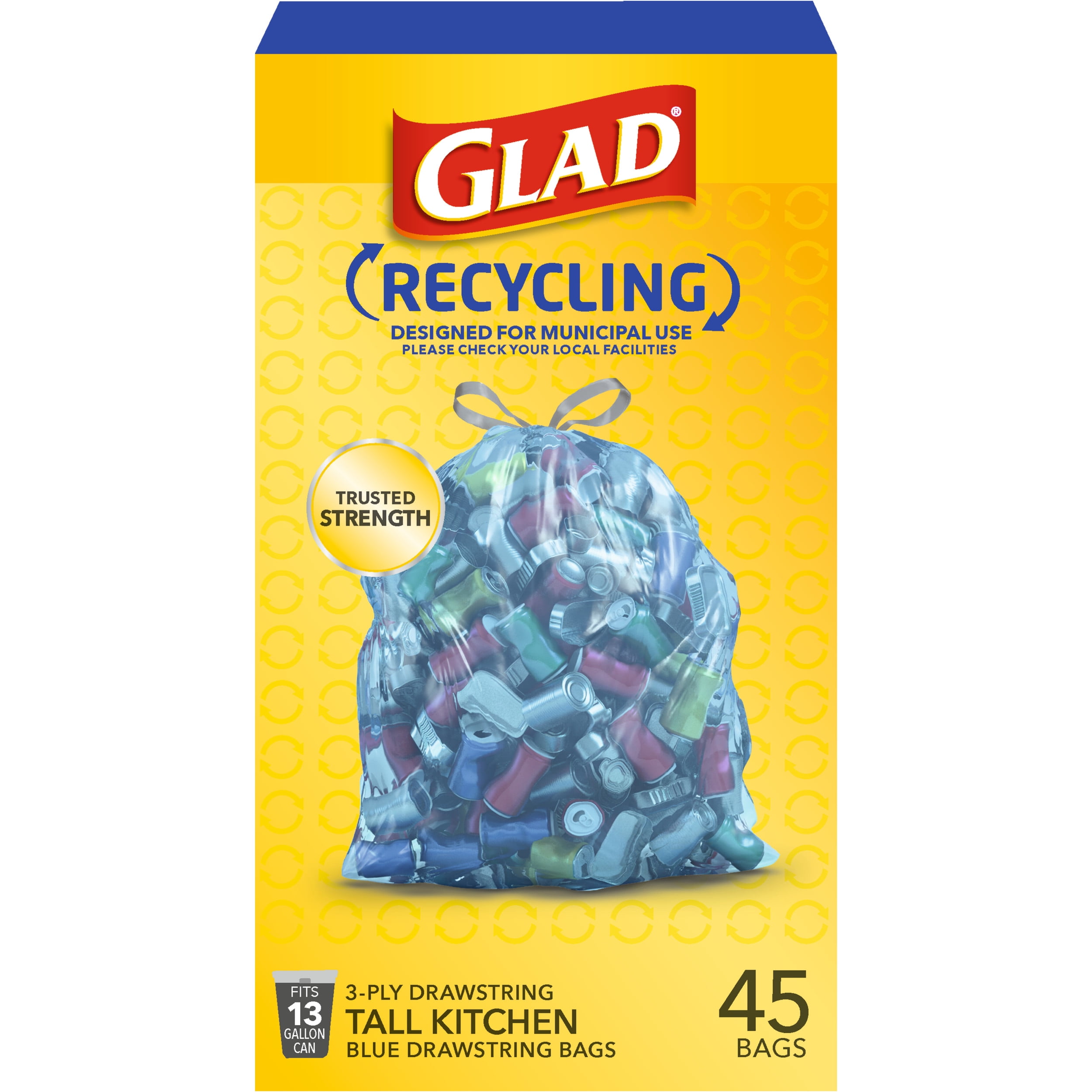 commercial 13 Gallon Blue Recycling Bags /W Drawstrings