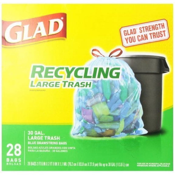 Glad Rcycle Bag Large Recycling Bags Drawstring Unscented - 28 Count, 30 Gallon Size