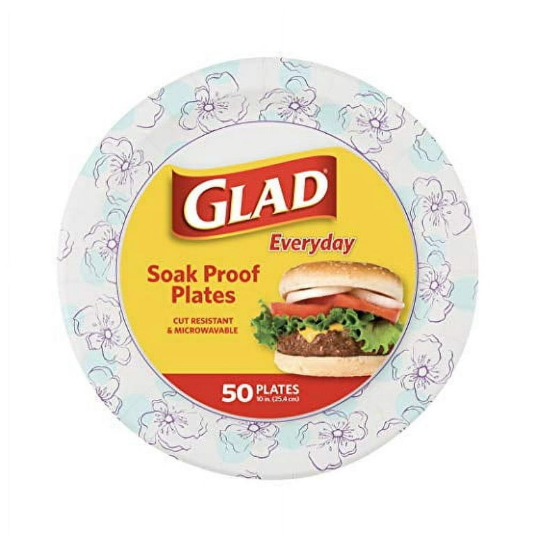 Glad Round Disposable Paper Plates 10 in, Blue Flower, Soak Proof, Cut  Proof, Microwave Safe Heavy Duty Paper Plates 10″