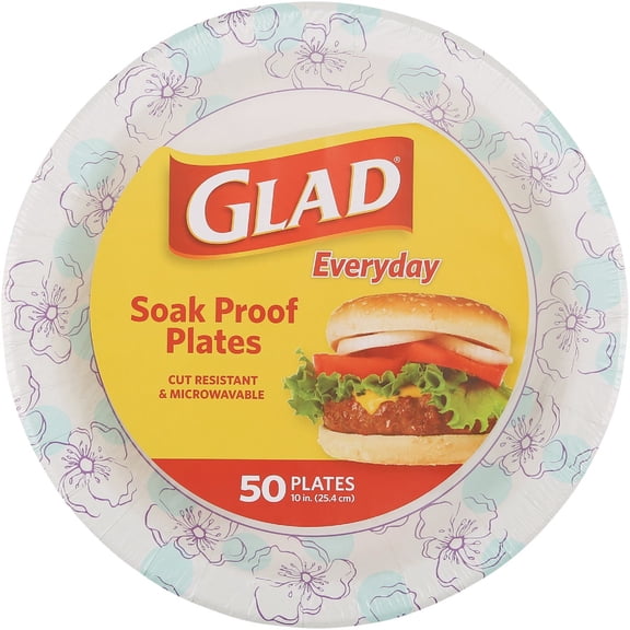 Glad Round Disposable Paper Plates for All Occasions  Soak Proof, Cut Proof, Microwaveable Heavy Duty Disposable Plates  10" Diameter, 250 Count Bulk Paper Plates Blue
