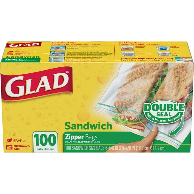 Glad Sandwich Zipper Bags, 100 count