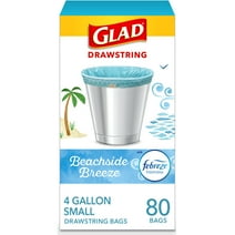 Glad Small Kitchen Drawstring Trash Bags  4 Gallon Blue Trash Bag, Febreze Beachside Breeze, 80 Count