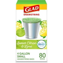 Glad Small Kitchen Drawstring Trash Bags  4 Gallon Green  Trash Bag, Febreze Sweet Citron & Lime, 80 Count