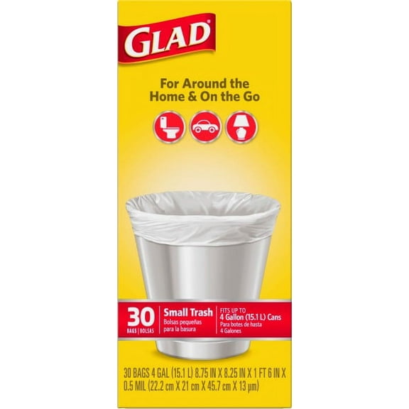 Glad Small Trash Bags, 4 Gallon, 30 Bags (Twist Tie)