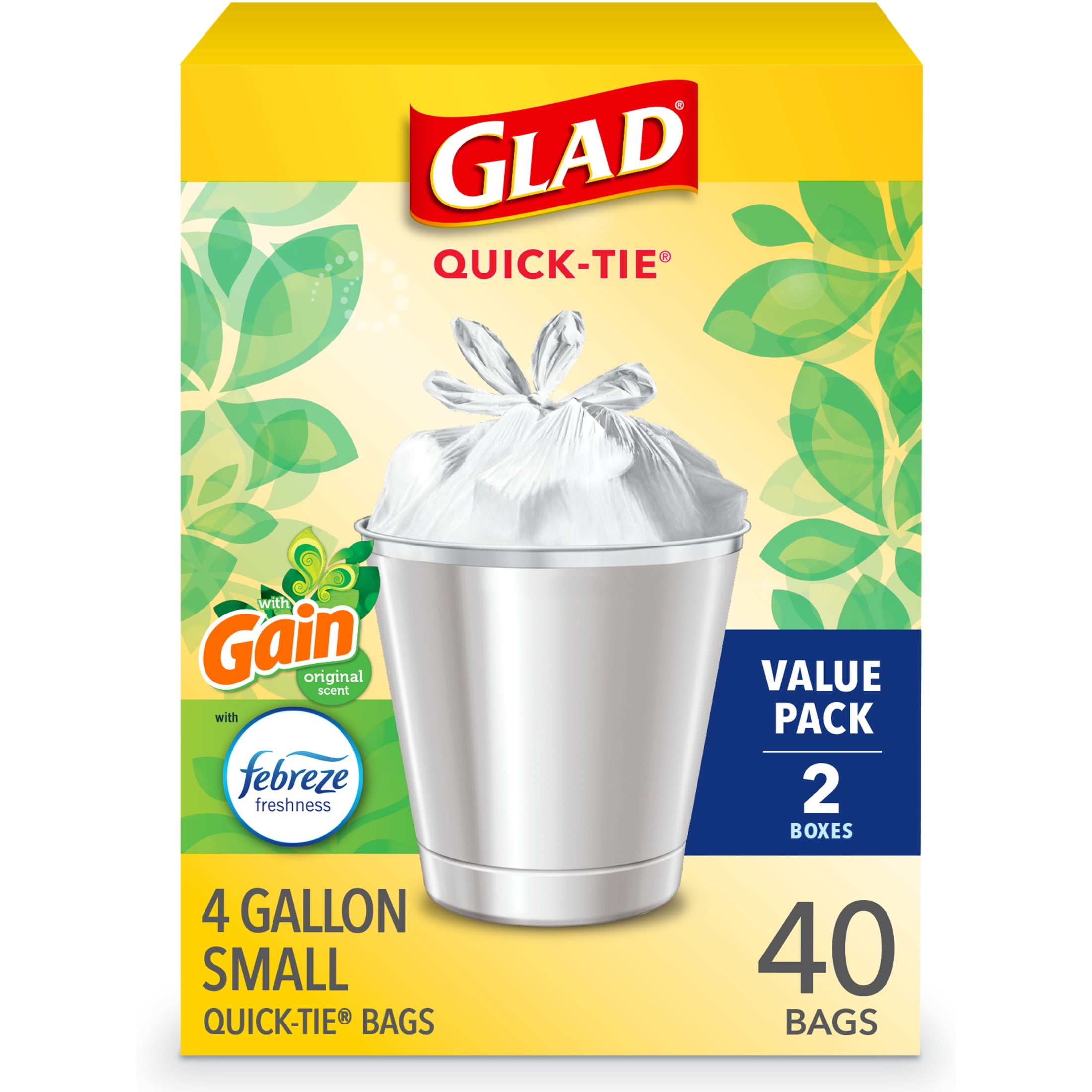 Glad 4 Gallon Odor Control Trash Bags, Gain Original Scent, Febreze