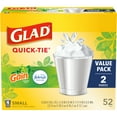 Glad Small Trash Bags, 4 Gallon, 52 Bags (OdorShield, Quick Tie, Gain