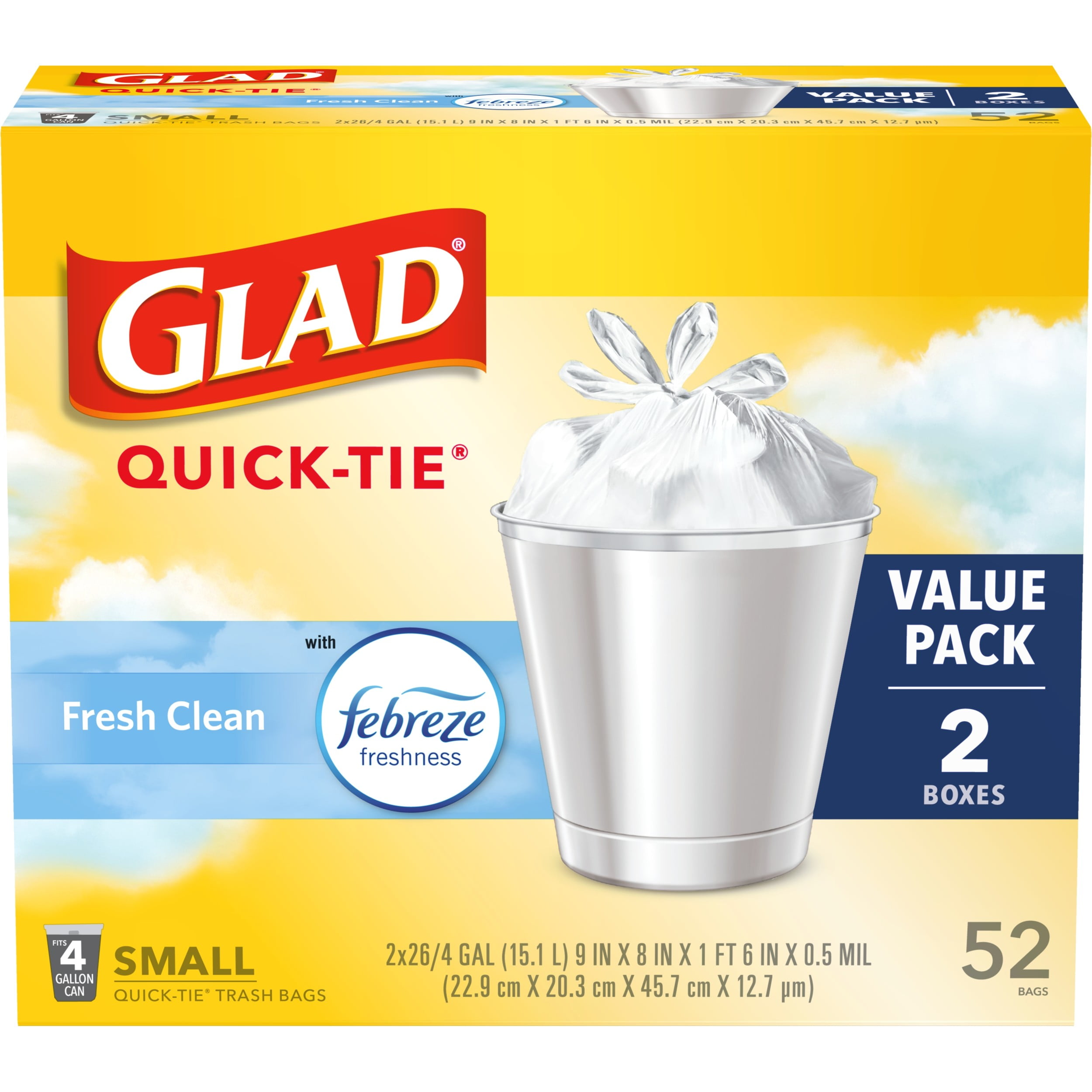 Glad Small Garbage Bags, 4 Gallon Bags, 4 - 30 Count (120 Total