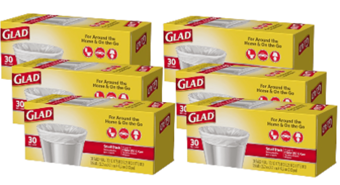 Glad Small Trash Bags - 4 Gallon White Trash Bag - 30 Count - Pack of 6
