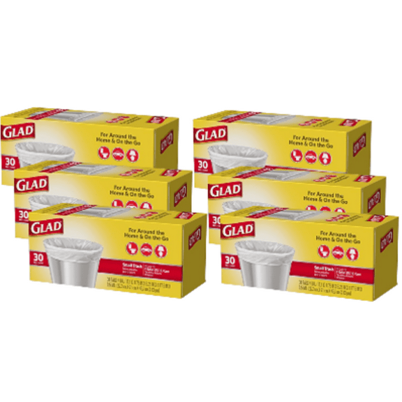 Glad Small Trash Bags - 4 Gallon White Trash Bag - 30 Count - Pack of 6