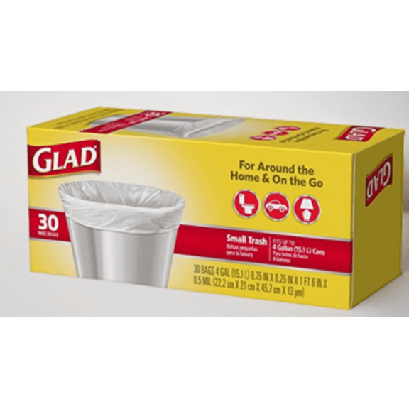 Glad Small Trash Bags - 4 Gallon White Trash Bag - 30 Count - pack of 1