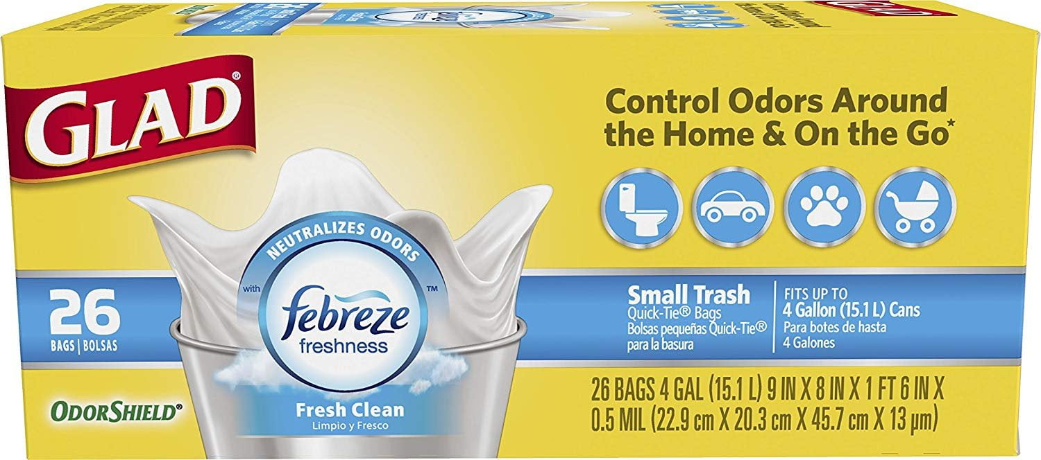 Glad 4 Gal. OdorShield Febreze Beachside Breeze Small Drawstring Trash Bags  (34-Count, 3-Pack) C-309619182-3 - The Home Depot