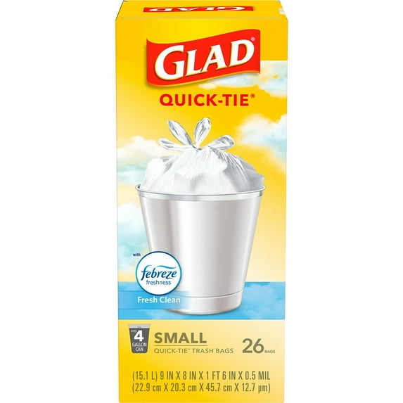 Glad Small Trash Bags - OdorShield 4 gal White Trash Bag, Febreze Fresh Clean - 26 ct