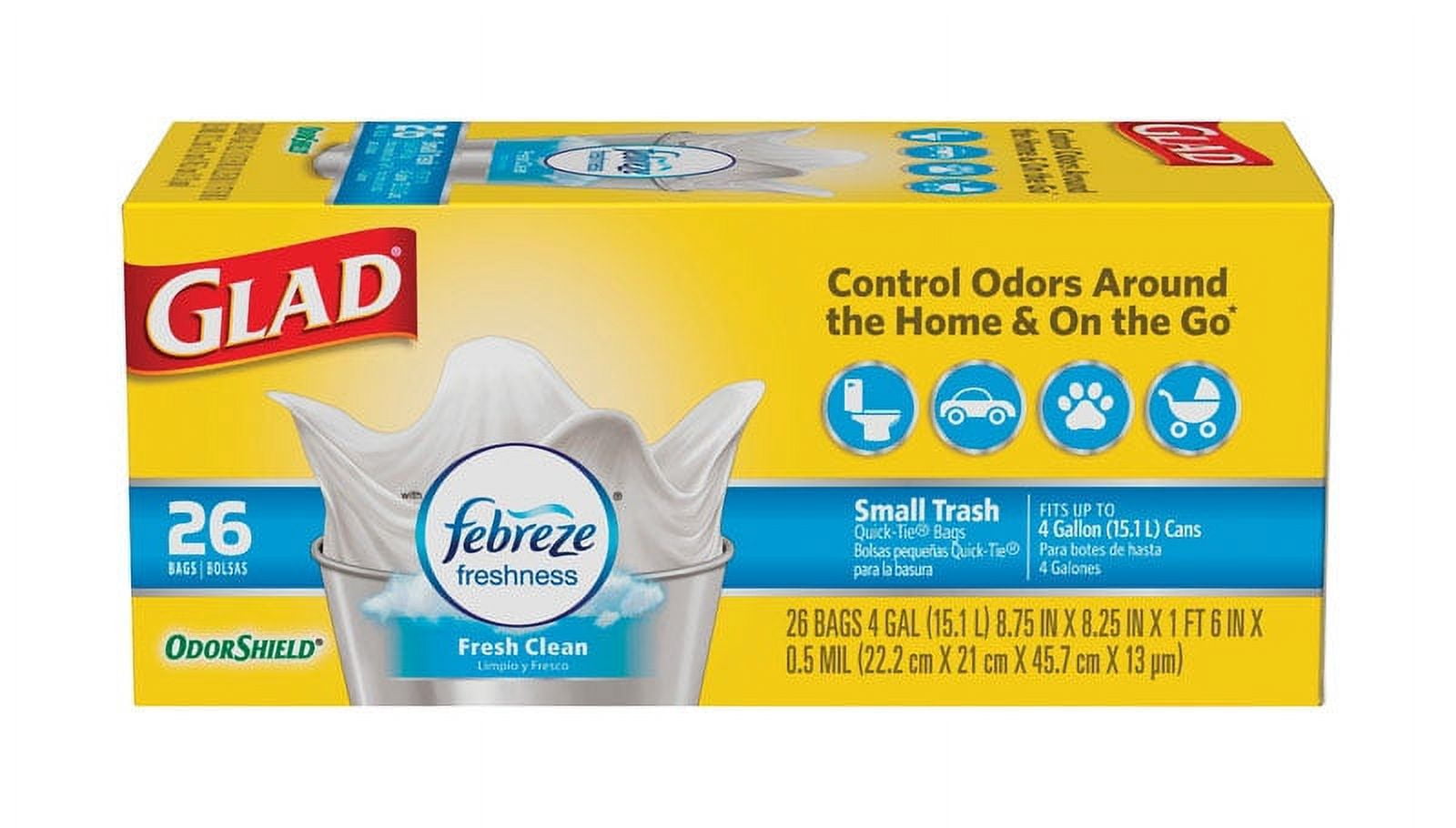 Glad OdorShield 4 gal Small Trash Bags - Febreze Fresh Clean Scent ...