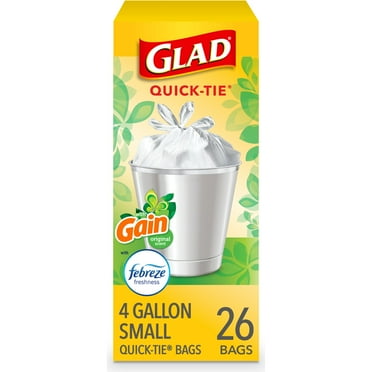 Glad Small Trash Bags - OdorShield 4 gal White Trash Bag, Gain Original with Febreze Freshness - 26 ct
