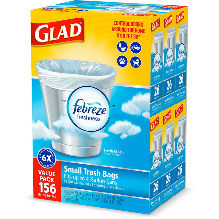 https://i5.walmartimages.com/seo/Glad-Small-Twist-Tie-White-Trash-Bags-Fresh-Clean-Scent-With-Febreze-Freshness-4-Gal-156-Ct_a3638b57-b117-4644-b85f-f80f0bd6cff6.aaae2a5140de779d8676e250b47d3e16.jpeg?odnHeight=768&odnWidth=768&odnBg=FFFFFF
