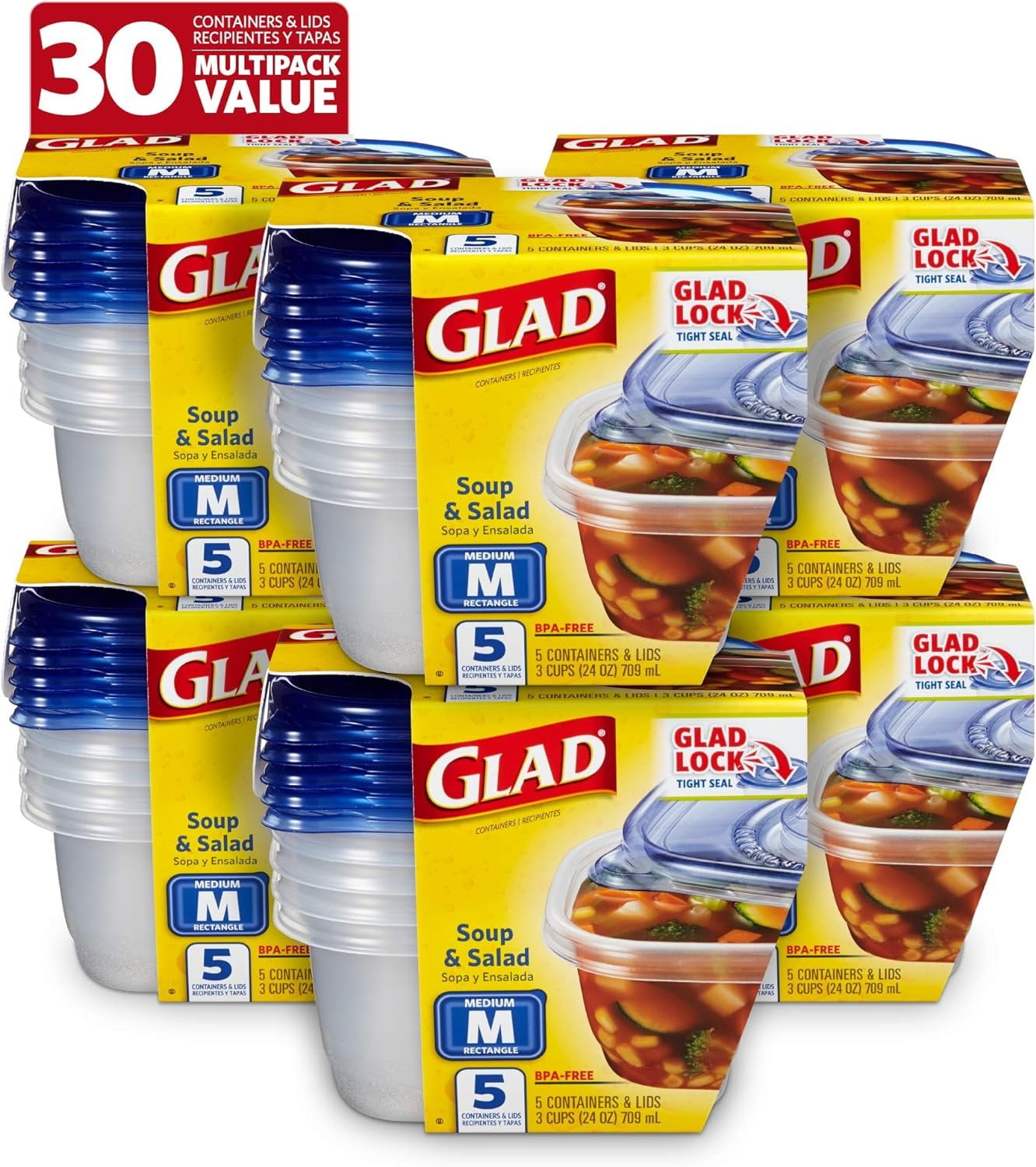 Strong Containers 6-pack Glad Food Storage Containers GladWare - Airtight, Medium ...