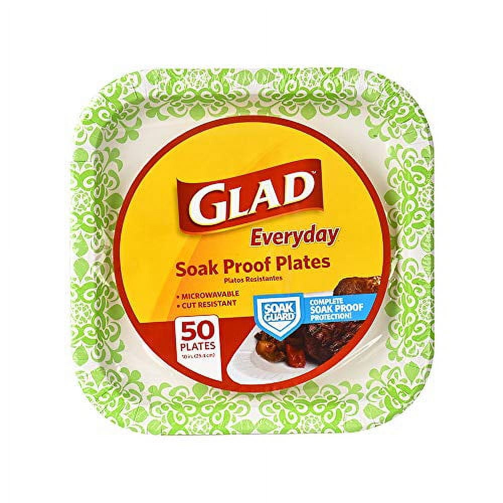 Glad Everyday Disposable Paper Plates with Blue Weave Design 10” | Soak Proof, Cut-Proof, Microwaveable Paper Plates, Heavy Duty Disposable Plates