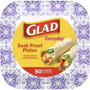 Glad Square Disposable Paper Plates for All Occasions  Soak Proof, Cut Proof, Microwaveable Heavy Duty Disposable Plates  8.5" Diameter, 50 Count Bulk Paper Plates,Purple
