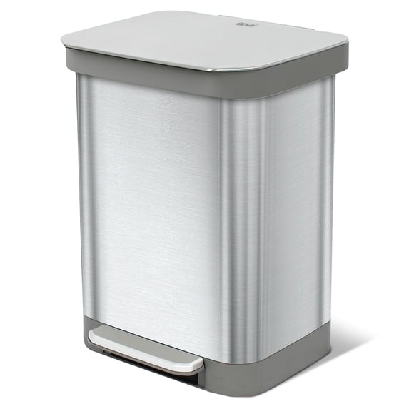 Glad Step Trash Can, Series 2 Soft Close Garbage Bin with Odor Protection, 13 Gal, Silver