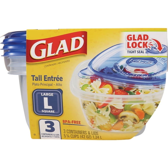 Glad Tall Entree 42 oz Containers with Lids 3 ct Pack of 6 Home & Garage Storage, Stackable Design