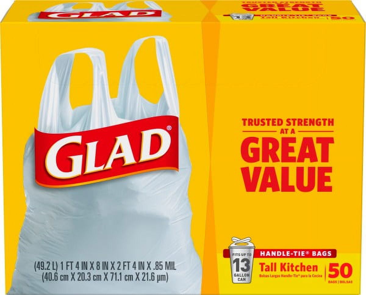 Glad Tall Handle-Tie Kitchen Trash Bags - 13 Gallon - 50 ct