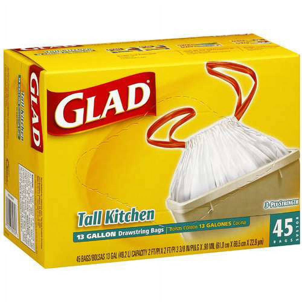 Glad Tall Kitchen Drawstring 13 Gallon Bags, 45 ct
